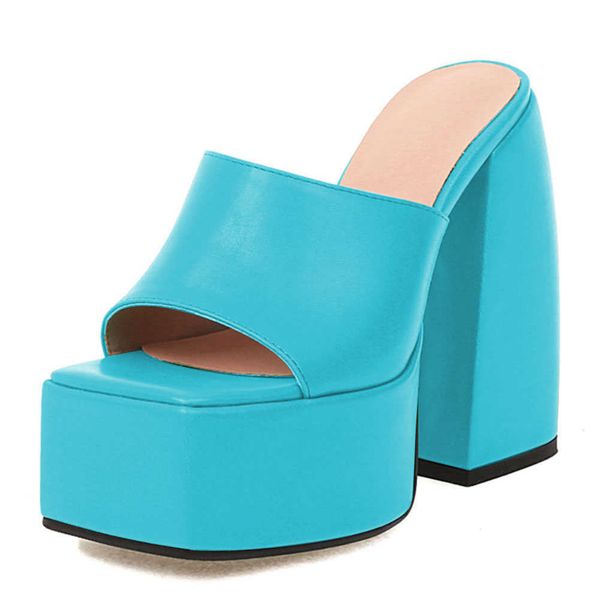 

sandals gigifox 2022 chunky platform block high heeled women's mules sandals blue black yellow white summer shoes big size t221209
