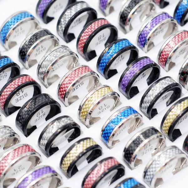 

bulk wholesale 24pcs mixed carbon fiber band rings for women men stainless steel fashion classic wedding engagement finger jewelry party gif, Golden;silver