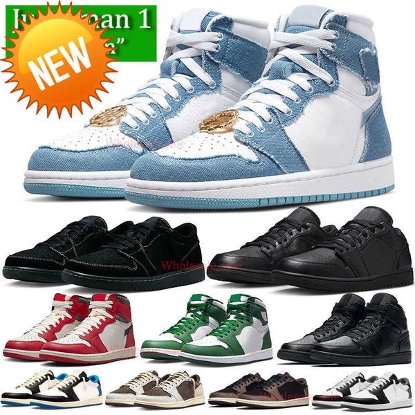 

2023 1 1s mens basketball shoes sneakers denim rebellionaire bred patent dark mocha marina blue bubble gum obsidian shadow men women trainer