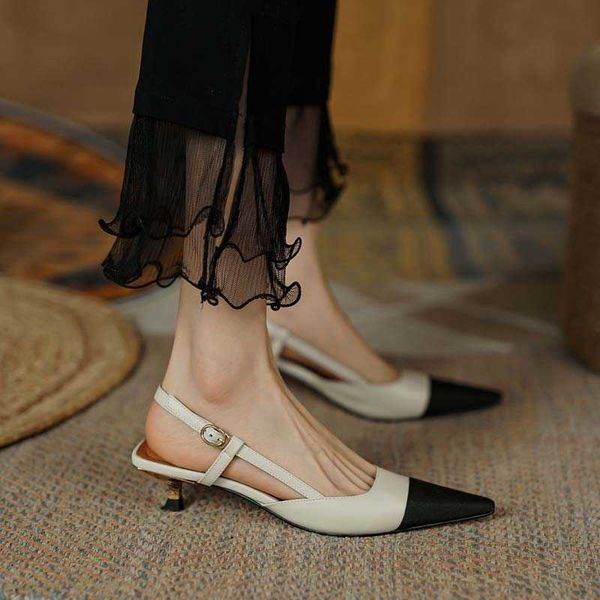 

sandals new summer women slingback sandals pointed toe mid heel females slippers elegant cozy vintage girl office banquet footwear t230208, Black
