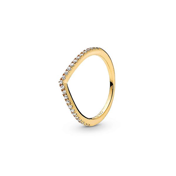

yellow gold plated sparkling wishbone ring for pandora authentic sterling silver womens wedding jewelry cz diamond girlfriend gift rings wit, Slivery;golden