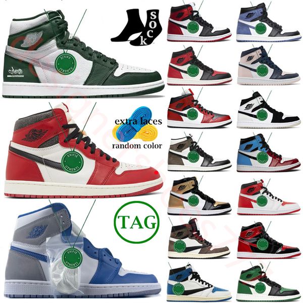 

toe off unc chicago jumpman 1s shoes black bred patent obsidian denim mocha pine green electro orange lost found homage starfish university