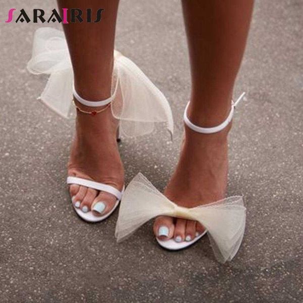 

sandals brand new design 2022 wedding sandals women big bow-knot thin high heels dress party fashion ladies summer shoes woman pump t230208, Black