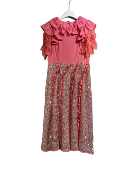 

2023 spring new style ladies round neck lace lace nail bead dress, Black;gray