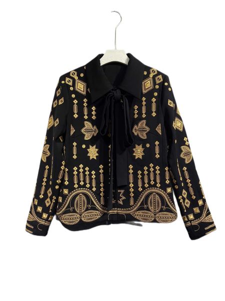 

women's outerwear & coatsautumn new lapel embroidered long sleeve, Black;brown
