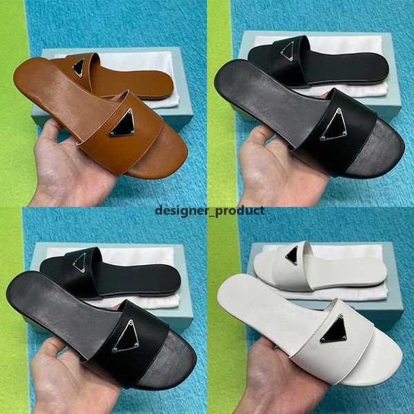 

slides slippers women shoes designer sandals summer slide outdoor slipper with box leather plaque pradas white black brown beach indoor luxu