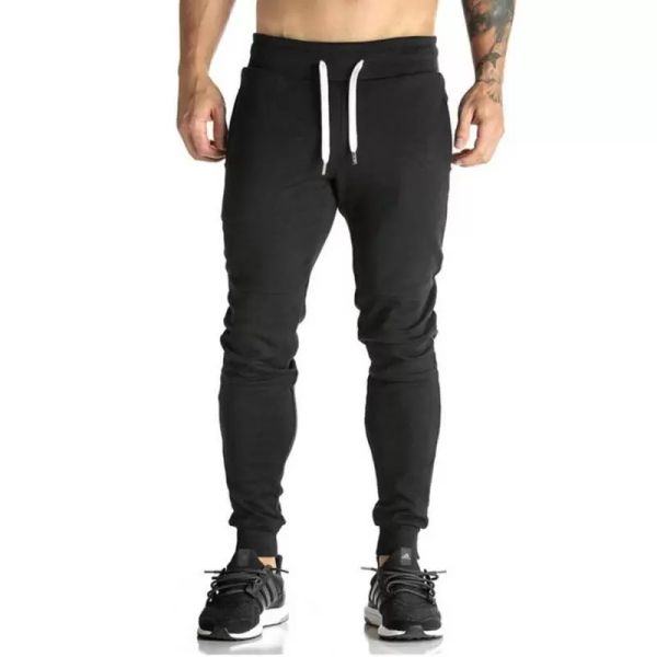 

mens sweatpants man gyms fitness bodybuilding joggers workout trousers men casual cotton pencil pants autumn winter, Black