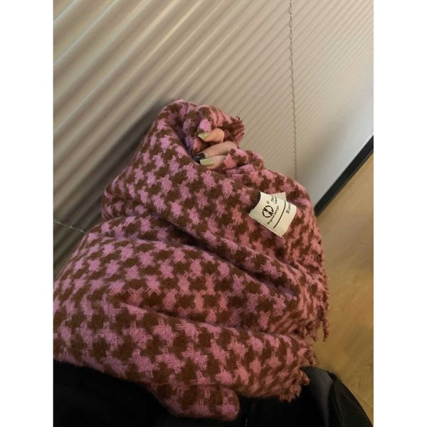 

scarves pink women plaid neck tassel shawl couple knitted scarf, Blue;gray