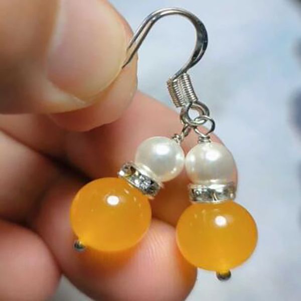 

fashion jewelry woman 10mm yellow jade earrings 925 silver, White