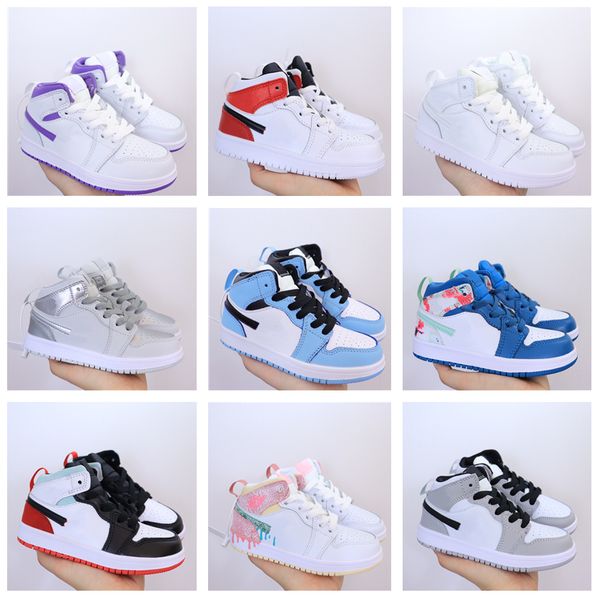 

jump mans 1s kids basketball shoes paint drip light smoke grey black quartz shadow lucky green white boys girls toddler outdoor sneakers