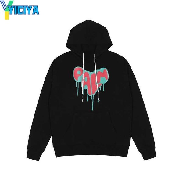 

yiciya hoodies sweatshirts palm brand y2k clothes flocking hoodie winter oversize hip hop pullover long sleeve women crop, Black