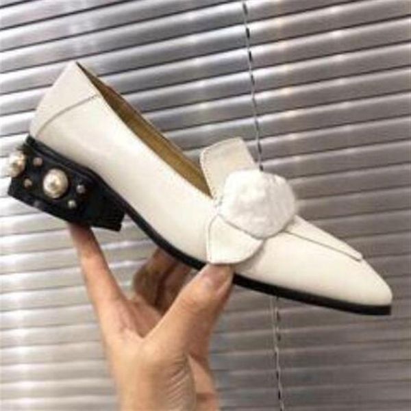 

classic high heeled boat shoes 100% leather occupation pearl high heels shoes metal thick heels lazy woman dress shoes large size 35-41326l, Black