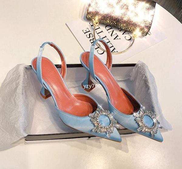 

quality 2021 amina muaddi begum crystal-embellished satin slingback pumps crystal elasticated slingback strap shoes high 8cm hrd