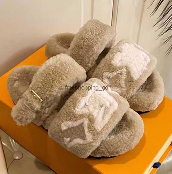 

with original box sandal women paseo comfort fur slippers plush sherpa fleece furry sandal designer luxury warm louiseity lvs viutonity wom, Black
