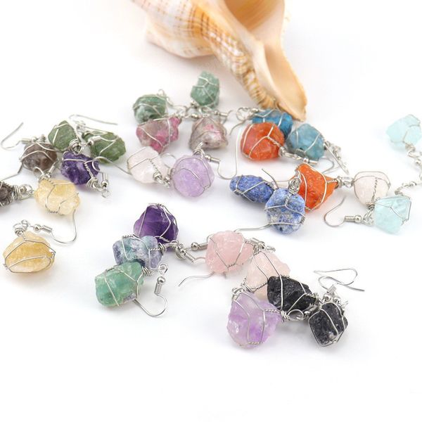 

fashion irregular natural crystal stone silver plated handmade earrings dangle party fashion jewelry for women girls