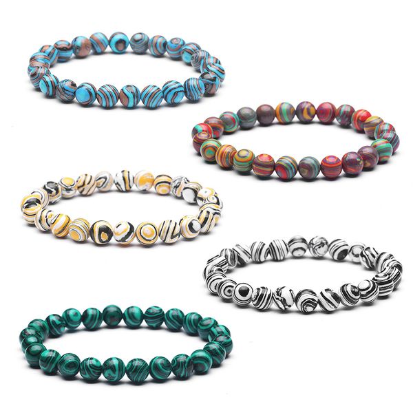 

colorful charm beaded men bracelets 8mm natural stone malachite bracelets bangles for women yoga jewelry, Black