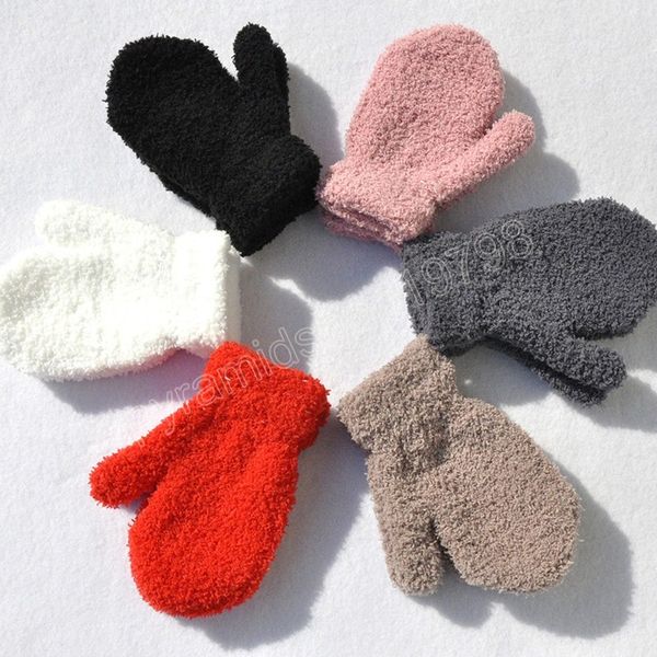 

autumn and winter warm child gloves for 5-11years kids thickened soft coral fleece gloves outdoor play cycling, White