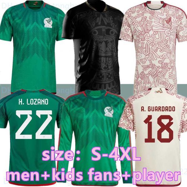 

fans tees s-4xl 2023 mexico soccer jersey fans player version h.losano chicharito g dos santos raul 22 23 c. vela football shirt men and k, Black