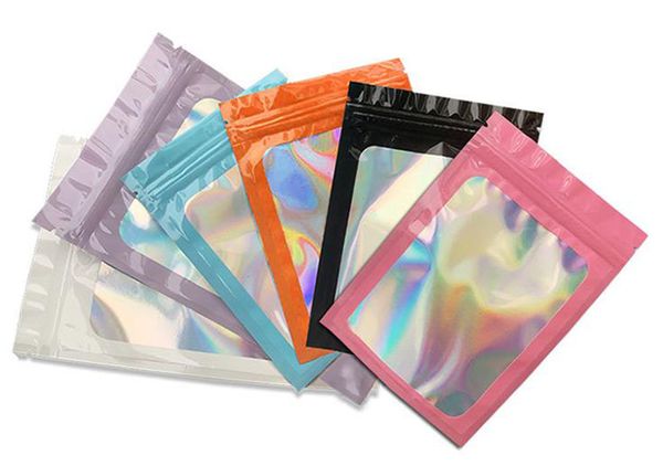 

mylar bags resealable holographic packaging pouch bag with clear window 6x10cm