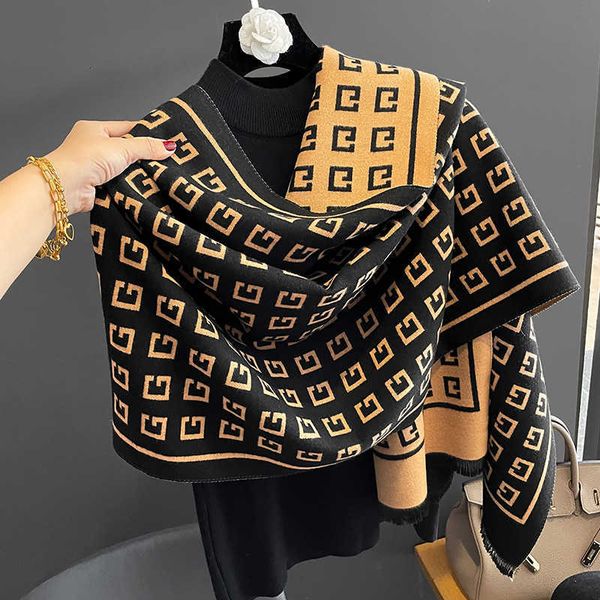 

scarves hat glove set scarf 2022 new winter women's luxury brand knitted cashmere and shawl digner warm checker letter soccer shirt, Blue;gray
