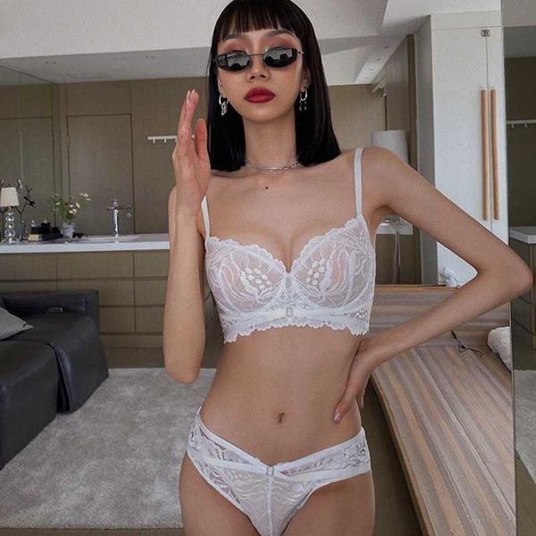 

new summer french ultra-thin lace underwear with large chest and small gathered women's bra set bra, Red;black