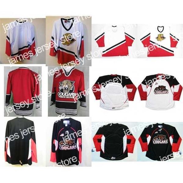

college hockey wears nik1 mens womens kids whl prince george cougars white red black 100% stitched ice hockey jerseys s-6xl goalit cut custo
