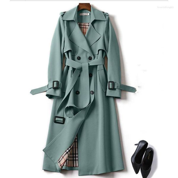 

women's trench coats autumn winter fashion solid color lapel double-breasted windbreaker outerwear korean style loose long casual jacke, Tan;black