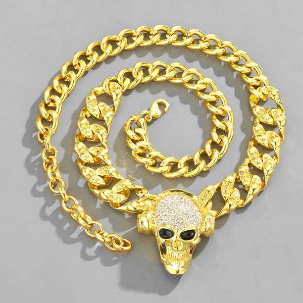 

rock heavy metal men's skull necklace cuban chain design necklace 221213, Silver
