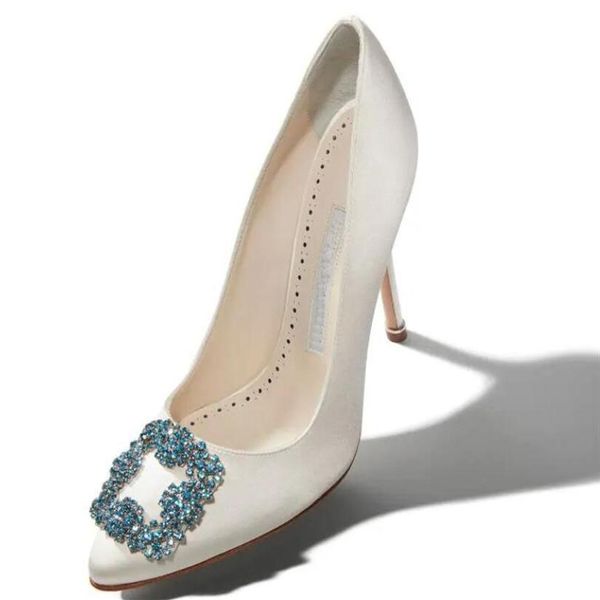 

luxury spring autumn sandals dress shoes hangisi bride white satin jewel buckle pumps pearl manolos-blahniks pumps lady's wedding 206n, Black
