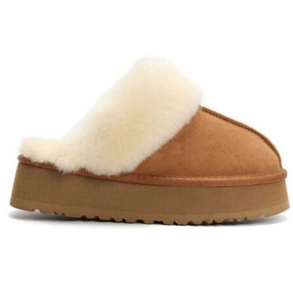 

slides women's fur mule slipper fluffy winter ugglies warm house platform slippers indoor thick bottom sliders leather cowhide gentle, Black