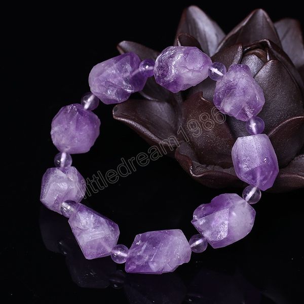 

handmade stretch purple crystal quartz bracelet irregular mineral raw natural amethysts bracelets birthstone healing jewelry, Golden;silver