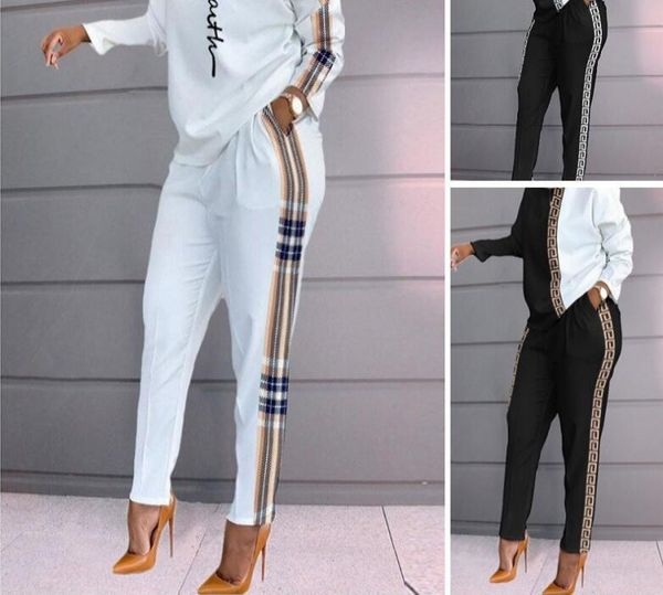 

womens tracksuits geometric print plaid patchwork pants set women's tracksuit long sleeve & pant set 2 piece sets women outfits, Gray
