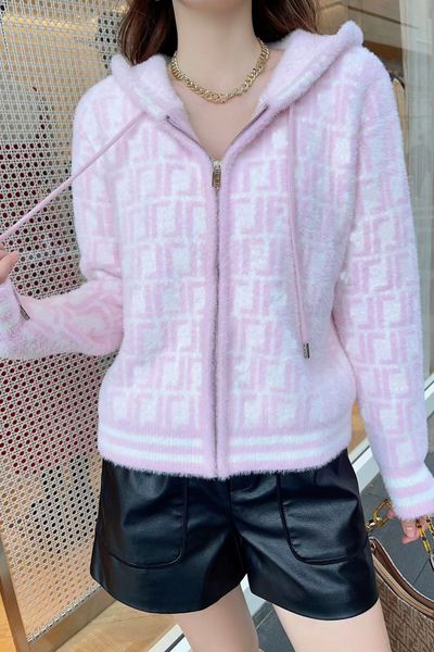 

designer sweater women's new casual hundred matching alphabet jacquard covered with letters hooded wool knit cardigan coat top, White;black