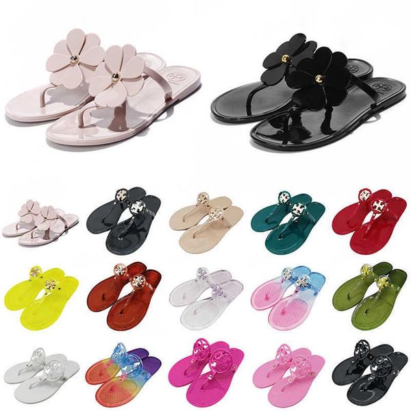 

tories designer sandals jelly thong flip flops slides slippers women summer beach shoes outdoor flat sneakers dazzle hollowed out size 242d, Black