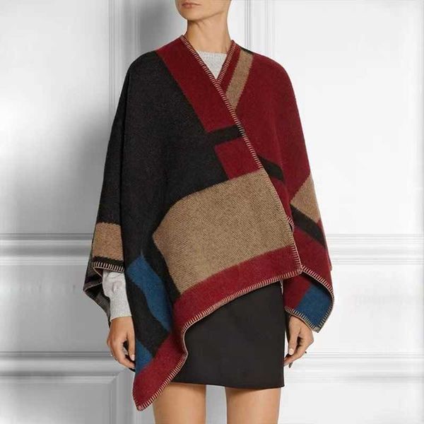 

stars same plaid cashmere cape fashion trend versatile shawl, Blue;gray