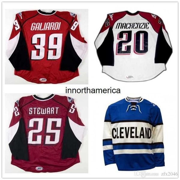 

custom ahl cleveland lake erie monsters 25 stewart 20 mackenzie 39 galiardi hockey jerseys red white blue stitched s size s-6xl, Black