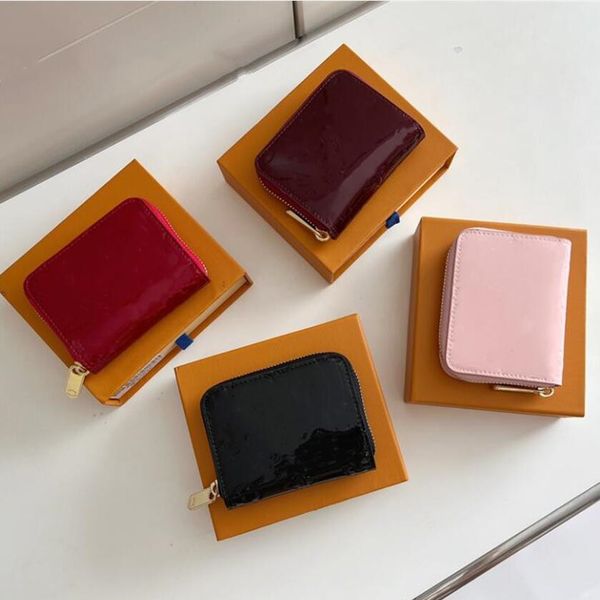 

patent woman wallet designer card holder women short wallets purse original box embossed patterns flowers letters, Red;black