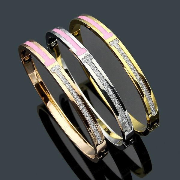 

designer gold bangle women's stainless steel pink drip oil frosted bracelet men's fashion luxury jewelry valentine's day jewe, Black