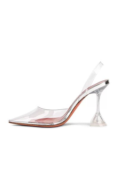 

shoes amina muaddi italy holli glass heel pumps clear pvc upper leather sole slingback strap flared heel fashion popular