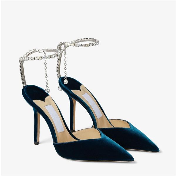 

designer pumps women dress shoes luxury saeda 100 patent leather pump with crystal embellishment stiletto heel eu35-42 with box wedding252l, Black