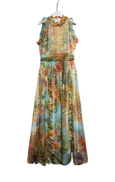 

autumn 2022 new fashion style stand collar print long tank dress, Black;gray
