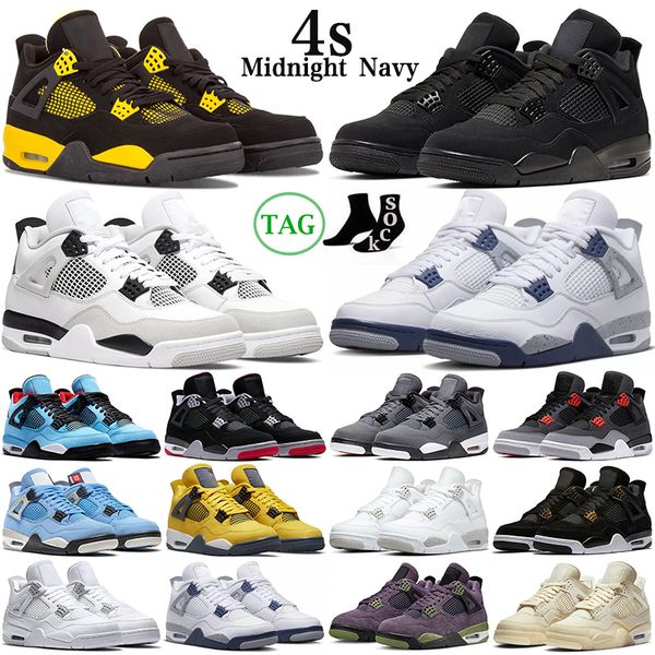 

4 4s basketball shoes military black cats midnight navy university blue bred sail white oreo cactus jack mens trainers outdoor sports sneake, White;red
