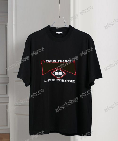 

xinxinbuy men designer destroyed tee t shirt paris red letters embroidery short sleeve cotton women khaki apricot black s-2xl, Black;brown
