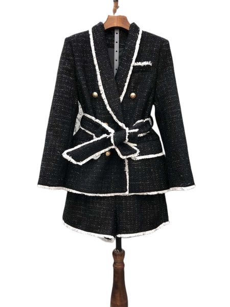 

the latest autumn and winter tweed black slim senior two-piece set, White