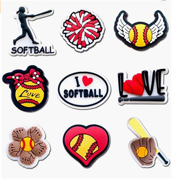 

softball baseball shoe charm accessories football jibitz for croc charms clog pins, White;pink