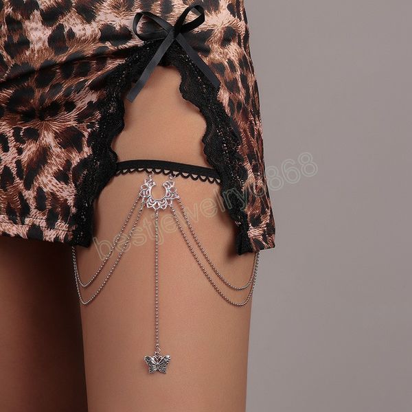 

fashion female hollow butterfly leg chain for women body jewelry beach style ladies silver color metal multi-layer thigh chains, Slivery;golden