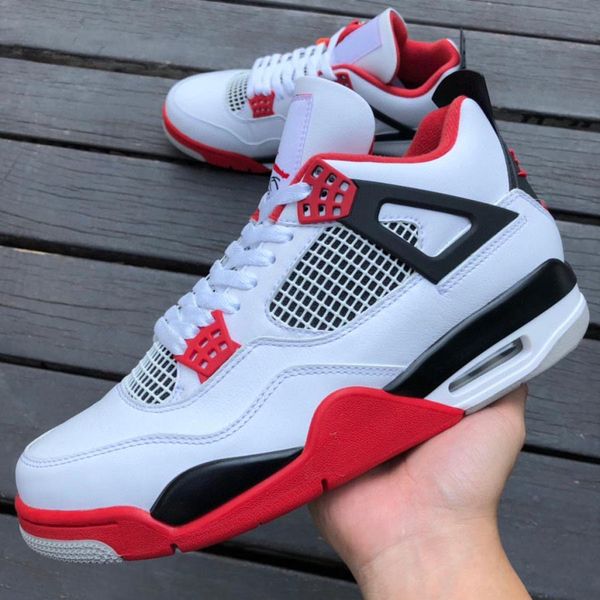 

2023 authentic 4 fire red shoes 4s white/fire red-black-tech grey men women sports basketball sneakers with original box size us4-13 dc7770-