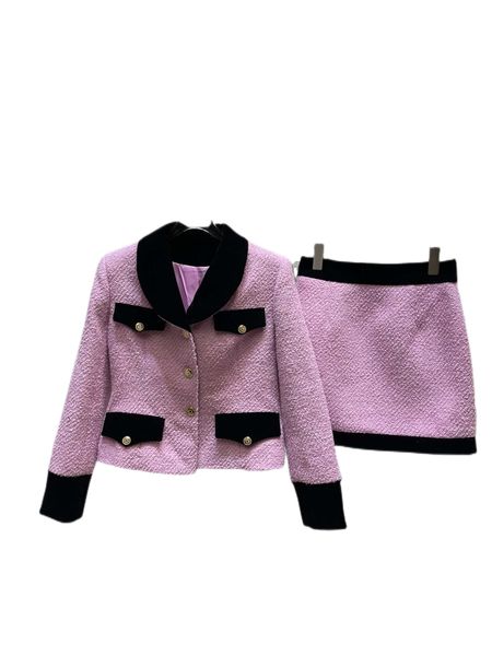 

autumn and winter new woolen suit waist closing type coat high waist skirt suit, White