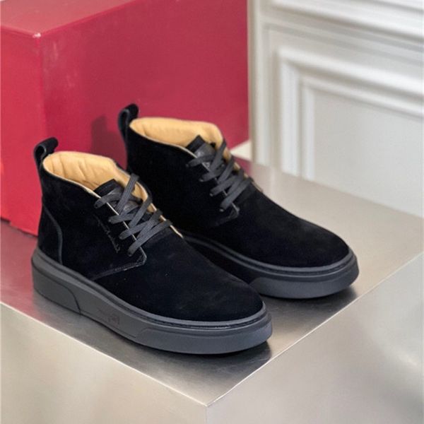 

men leather frosted lace-up high-board shoe thick soled comfortable ankle boots