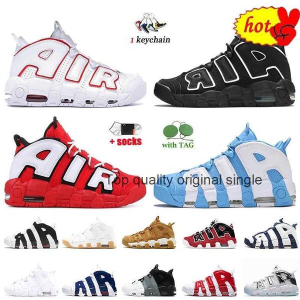 

2022 2022 women mens more uptempos basketball shoes with socks scottie pippen triple white varsity red black hoop pack unc bulls